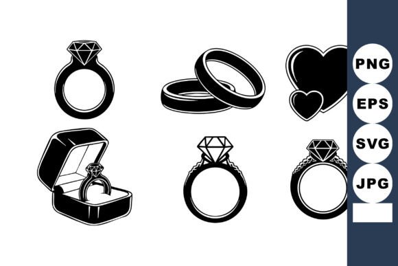 Classic Diamond Engagement Rings and Wedding Band Vectors for Designers