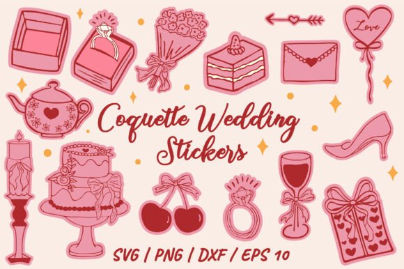 Elegant Coquette Wedding & Romance Stickers for Designers