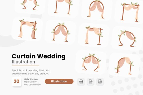 Elegant Curtain Illustrations for Wedding Design Projects