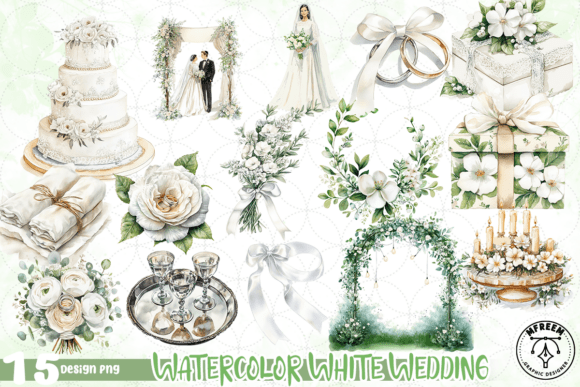 Elegant Watercolor White Wedding PNG for Your Designs