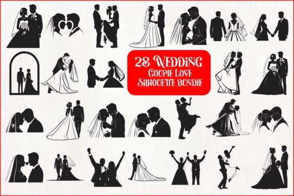 Wedding Couple Love Silhouette Bundle: 28 Designs for Timeless Projects