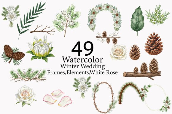 Winter Wedding Flowers Clipart: Elegant Design Elements for Any Project